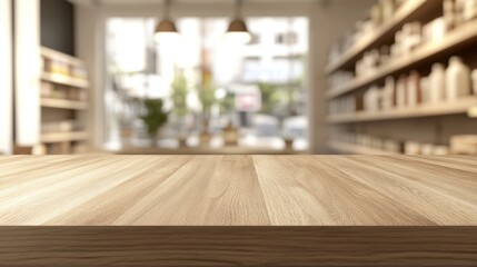 Light Wood Tabletop Mockup: Showcase Your Product in Stylish Retail Setting