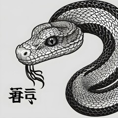 Fototapeta premium a snake painted in chinese style black brush strokes with year 2025,Chinese new year,,Generative Ai 