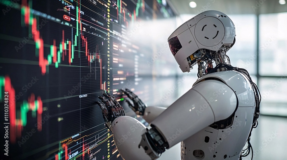 Aufkleber a robot monitoring multi-currency forex pairs and making automated trading decisions stock photo wit