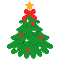 decorative christmas tree with red bow and star illustration
