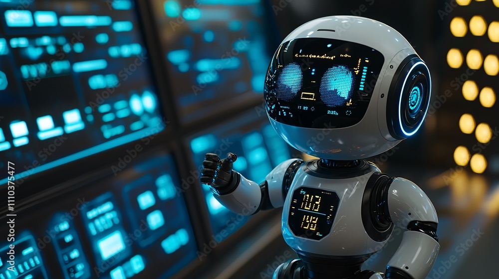 Aufkleber a futuristic robot interacting with a live trading dashboard displaying real-time analytics stock ph