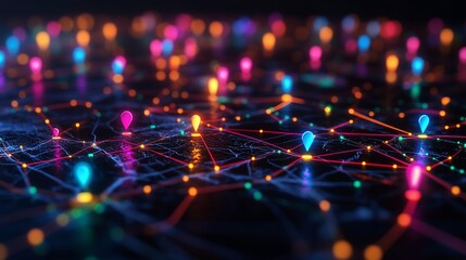 Abstract network map with glowing nodes and connections.
