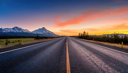 Fototapeta premium Sunset on the highway, Highway road images, Highway landscape background, highway road copy space,