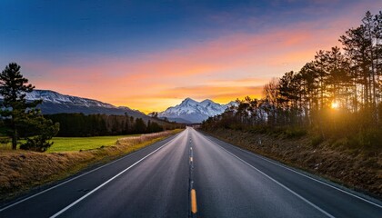 Sunset on the highway, Highway road images, Highway landscape background, highway road copy space,