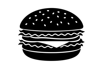 Delicious Burger Silhouette Vector with Cheese, Lettuce, and Meat Layers