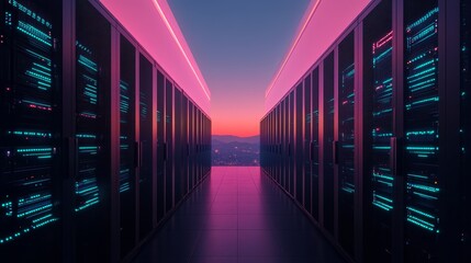 Futuristic Server Room  Data Center Corridor  Network Technology