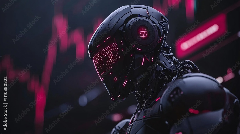 Poster A futuristic trading platform integrating robotic automation and advanced AI models Stock Photo with side copy space