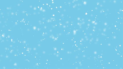 Random falling snow flakes wallpaper. Snowfall dust freeze granules. Snowfall sky white teal blue background. Many snowflakes february vector. 