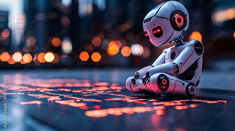 Poster a futuristic ai robot optimizing trades by backtesting historical market trends stock photo with sid