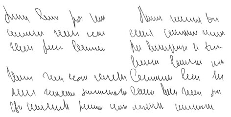 Handwritten scribble letter. Freehand memo text note. Unreadable doodle write by pen isolated on white background. Illegible cursive script message. Vector hand drawn illustration.