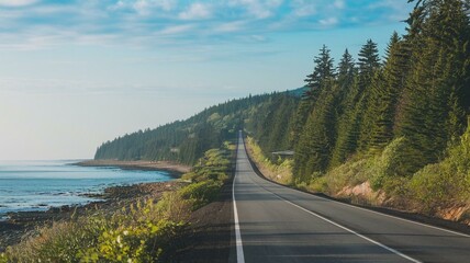 Obraz premium A road, lake and mountain view 