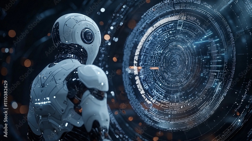 Aufkleber A portfolio management system where robots use risk assessment algorithms for stability Stock Photo with side copy space