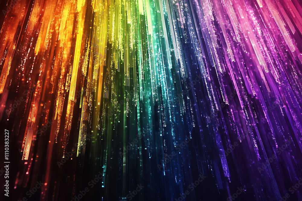 Poster abstract representation of colorful streaks resembling light or digital data.