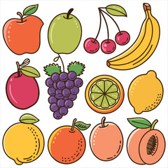 Colorful Cartoon Fruit Collection – Vector Illustration for Food Designs