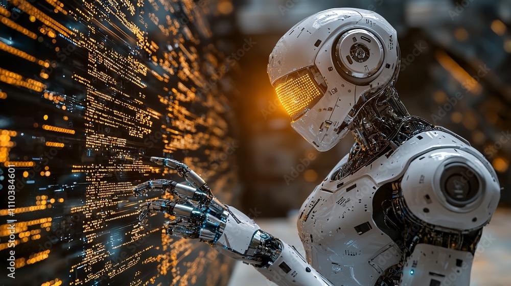 Aufkleber A trading interface displaying robotic API configurations for seamless system integration Stock Photo with side copy space