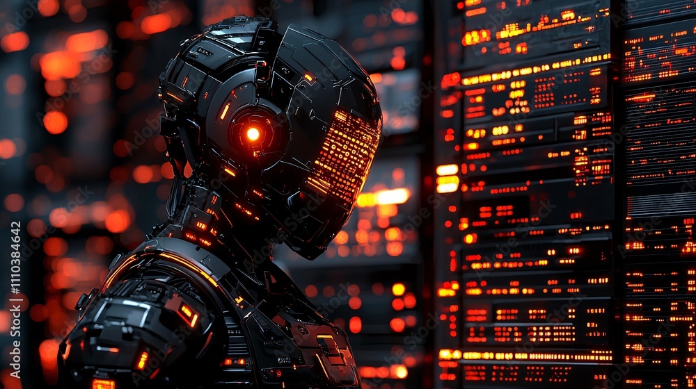 Aufkleber an ai-powered trading robot executing high-frequency trades with glowing data streams stock photo wi