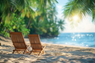Relaxing Beach Chairs on Tropical Vacation Getaway
