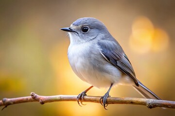 Serene Grey and White Bird Perched on a Branch, Captured Using the Rule of Thirds, Perfect for Nature Enthusiasts and Wildlife Photography Lovers