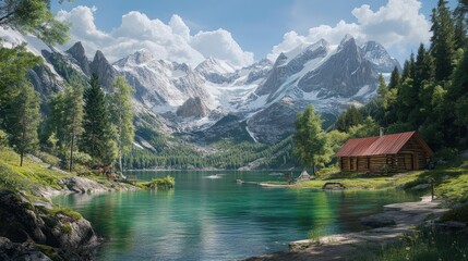 Fototapeta premium Summer camp on an alpine lake