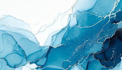 Obraz premium 高級感のある大理石風背景イラスト マーブル模様アルコールインクアート 水色 ゴールド 素材 AI生成素材