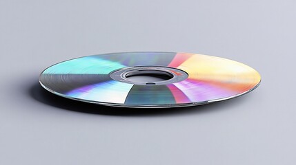 Close-up of a colorful data CD on a gray background.