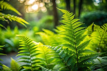 Serene Minimalist Ferns in Planten un Blomen Park, Hamburg, Germany - A Tranquil Nature Scene Emphasizing Greenery and Natural Beauty in Urban Park Settings