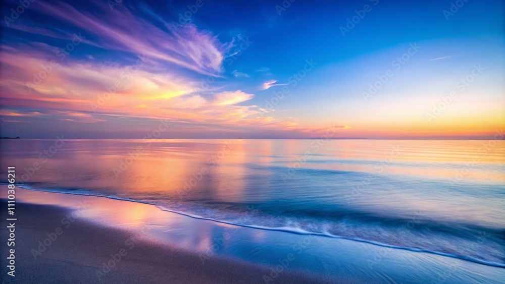 Poster serene minimalistic seascape at twilight with soft hues and gentle waves - perfect for tranquil back
