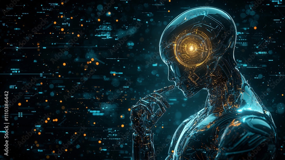 Poster a robot leveraging quantum computing for unparalleled financial market insights stock photo with sid
