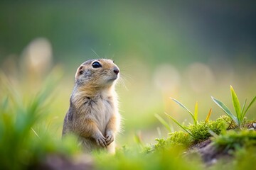 Serene Minimalist Photography of a Gofer Animal in Natural Habitat, Capturing the Essence of Nature&rsquo;s Simplicity and Tranquility with Soft Colors and Clean Lines