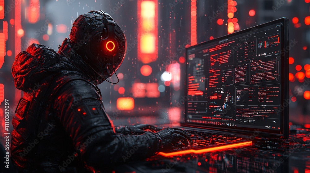 Poster A trading robot evaluating complex scenarios for improved financial backtesting results Stock Photo with side copy space