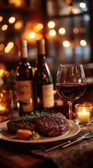 Romantic Steak Dinner for Two Private Table Gourmet Cuisine Cozy Ambiance Intimate Setting Valentine's Celebration