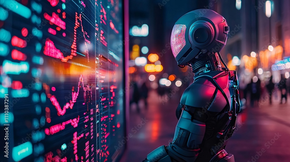 Poster A robot-driven trading environment using custom APIs to enhance system efficiency Stock Photo with side copy space
