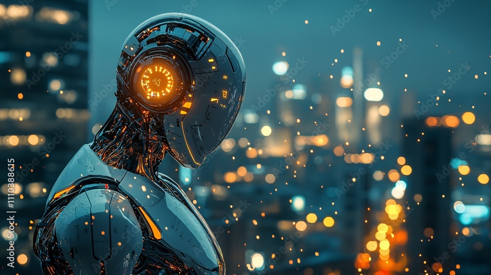 Poster A robotic trading bot using real-time analytics to adapt to changing market conditions Stock Photo with side copy space