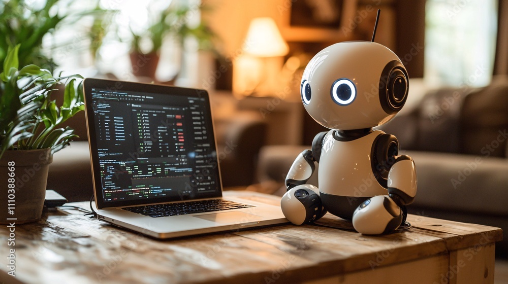 Poster A robotic trading bot using real-time analytics to adapt to changing market conditions Stock Photo with side copy space