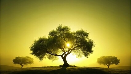 Fototapeta premium Serene Silhouette Photography Capturing Light Olive Ink Tones for Soothing and Tranquil Visuals in Nature and Abstract Scenes