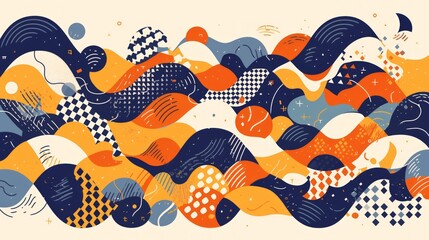 Abstract illustration featuring flowing waves in vibrant colors and patterns.