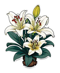 lily bouquet cartoon ornament sticker vector