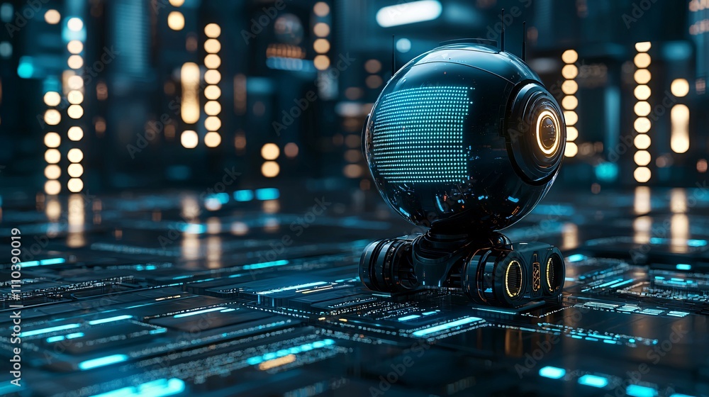 Aufkleber A trading platform with a robotic system analyzing forex market trends using machine learning Stock Photo with side copy space