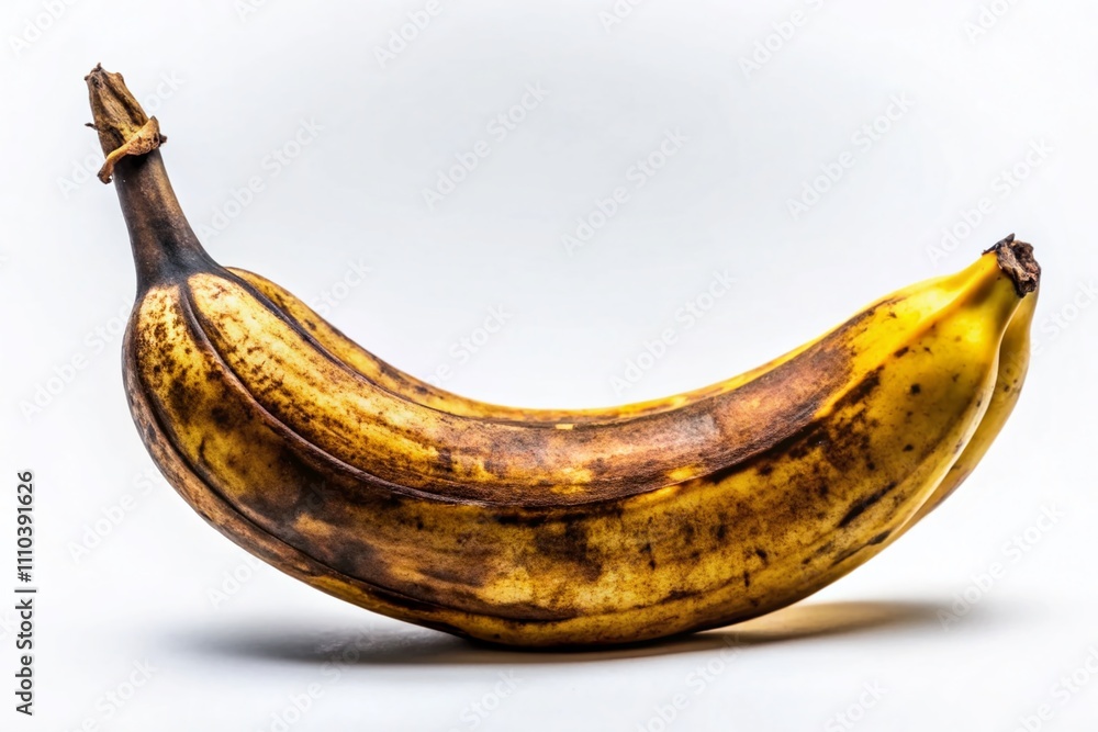 Poster side view of an overripe banana on white background captured with long exposure technique, highlight