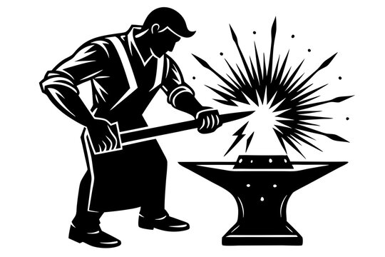 recommend clip art: A blacksmith striking molten metal on an anvil silhouette