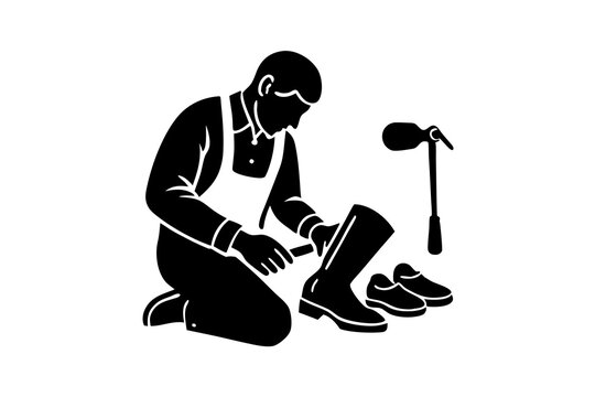 black cobbler repairing boots, shoes clip art preview