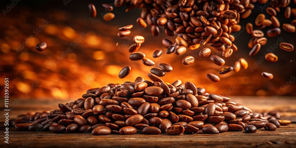 Poster silhouette of brown beans falling, capturing their unique texture and form in a dynamic display of n