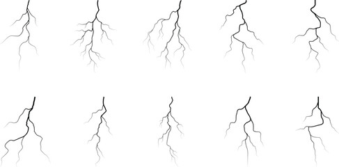 Vector lightning silhouettes set. Thunderstorm design. Vector illustration