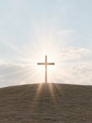 Cross Silhouetted in Golden Sunset

