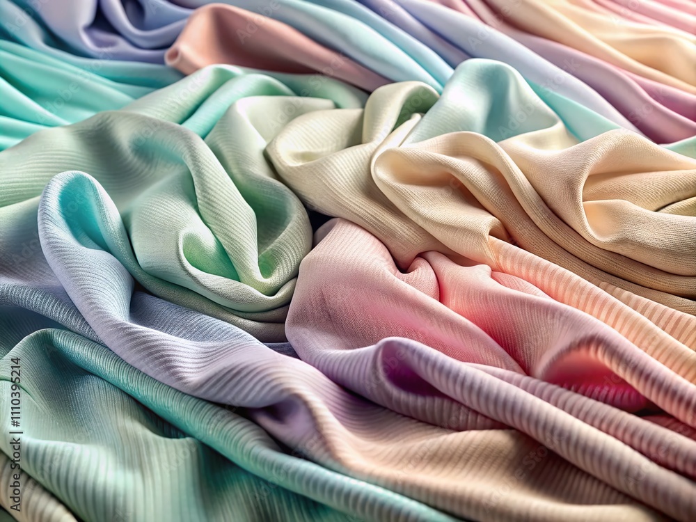Poster soft pastel tones of textiles: a beautiful display of fabrics gently rippling and intertwining in a 