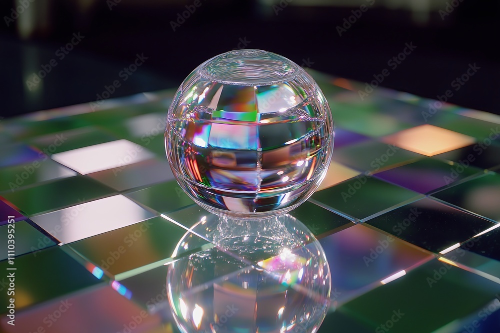 Poster a glass sphere resting on a reflective surface, showing an upside-down horizon inside.