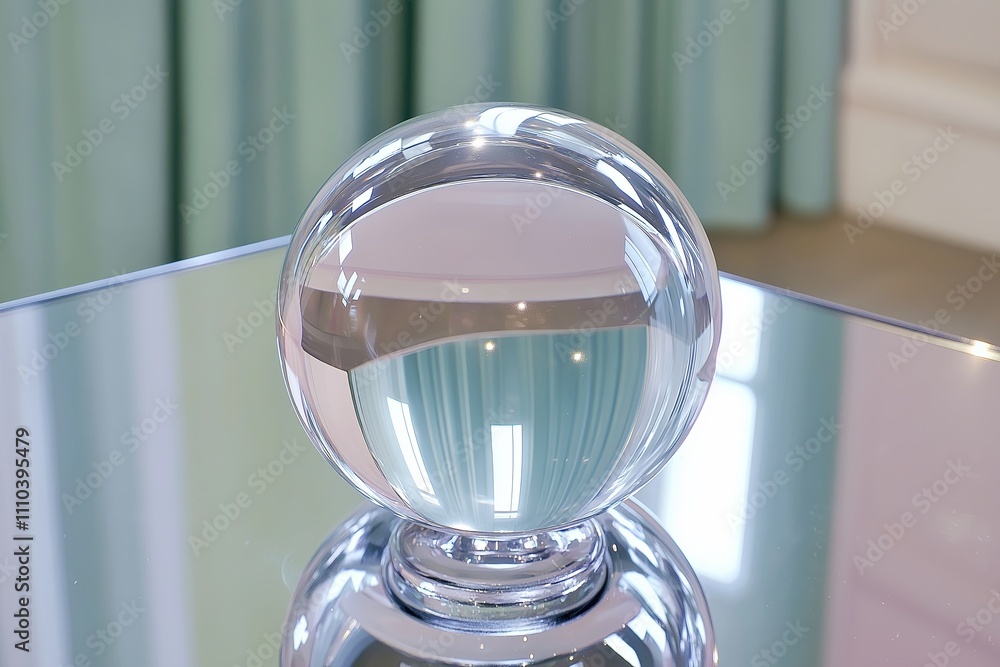 Poster a glass sphere resting on a reflective surface, showing an upside-down horizon inside.