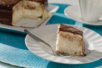 Portion of chocolate sponge cake