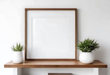 Mock up poster frame on cabinet in interior.3d rendering