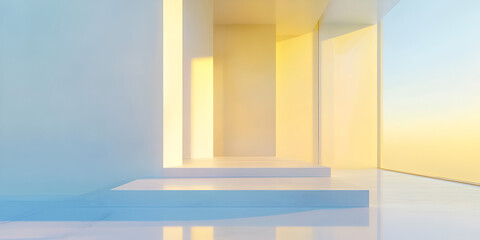 Serene Minimalist Architecture:  Pastel sunrise hues illuminate a modern, minimalist architectural space.  Clean lines, soft light, and a sense of calm create a tranquil atmosphere.